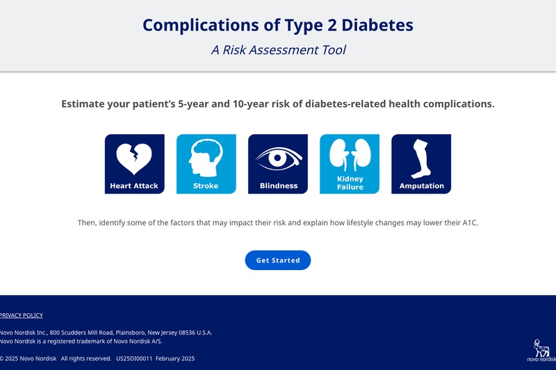 Start screen of the Complications of Type 2 Diabetes tool
